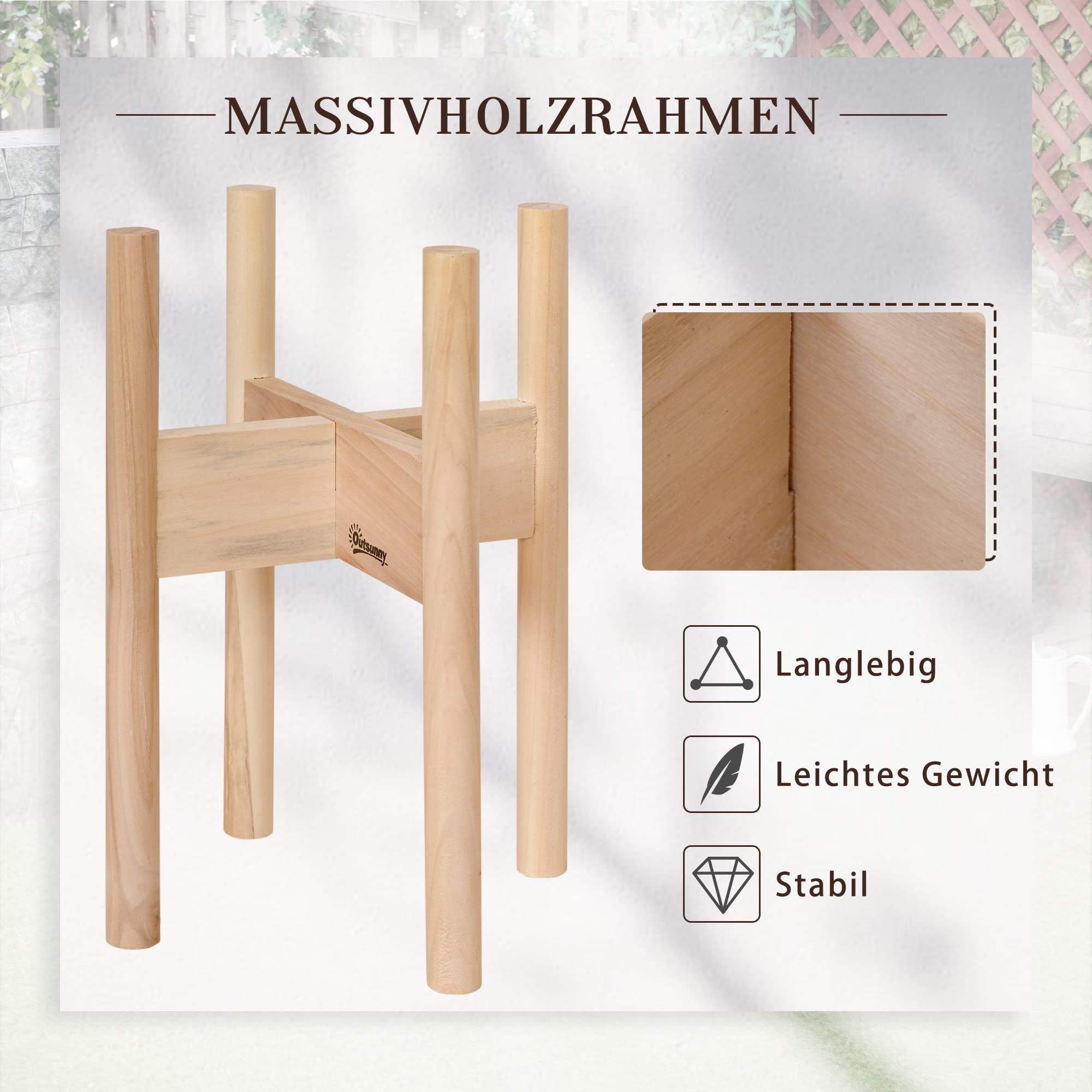 Outsunny Plantenstandaard van hout, bloementrap met 2 niveaus, klimhulp