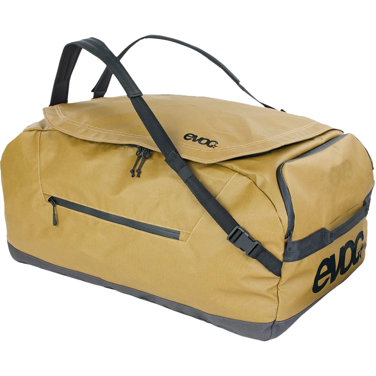 EVOC DUFFLE BAG 100 borsa impermeabile per viaggi e attrezzature (tracolla staccabile, tasca esterna separata, uso universale, inclusa borsa integrata, senza PVC, impermeabile), Curry/Nero
