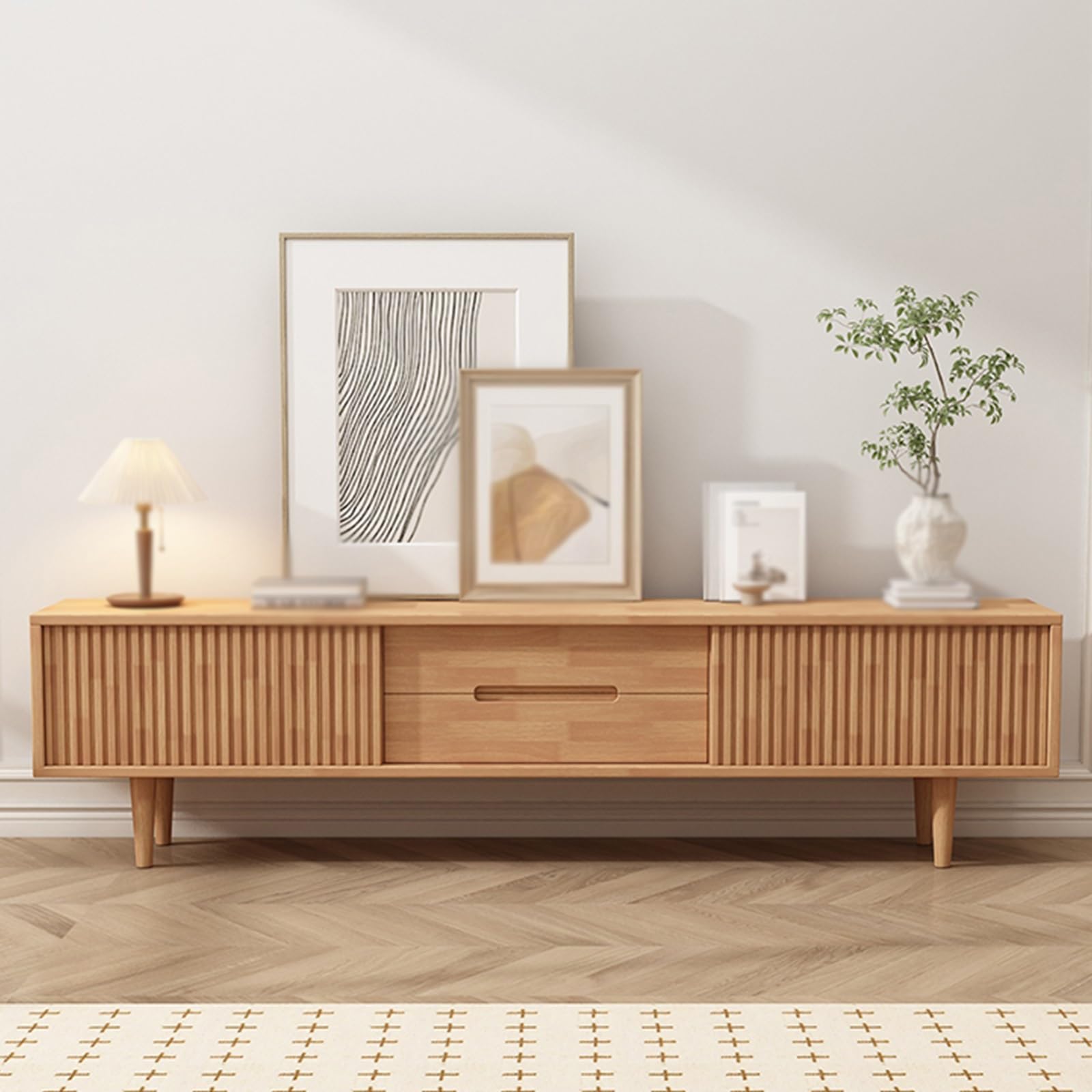 WTIWJY TV Stand TV Cabinet, Modern Media Console with Drawers, Entertainment Center with Sliding Doors, Space-Saving Under TV Shelf, for Living Room