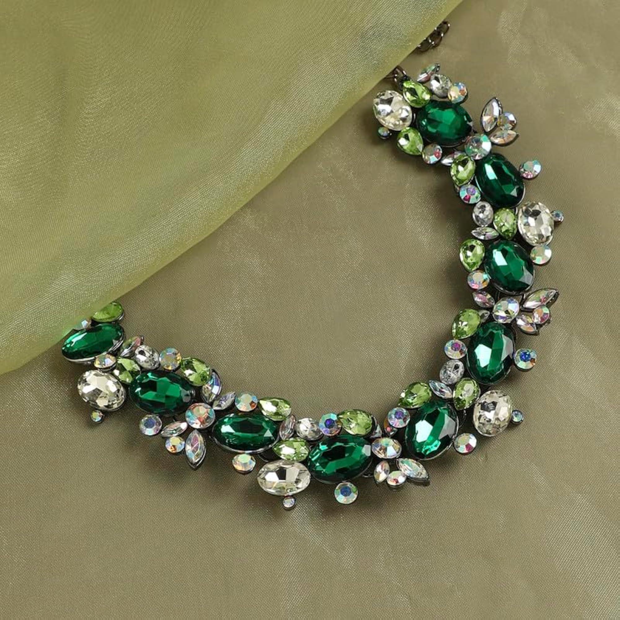 Women's Green Created Diamond Necklace & Chain, Regal Gemstone Cascade