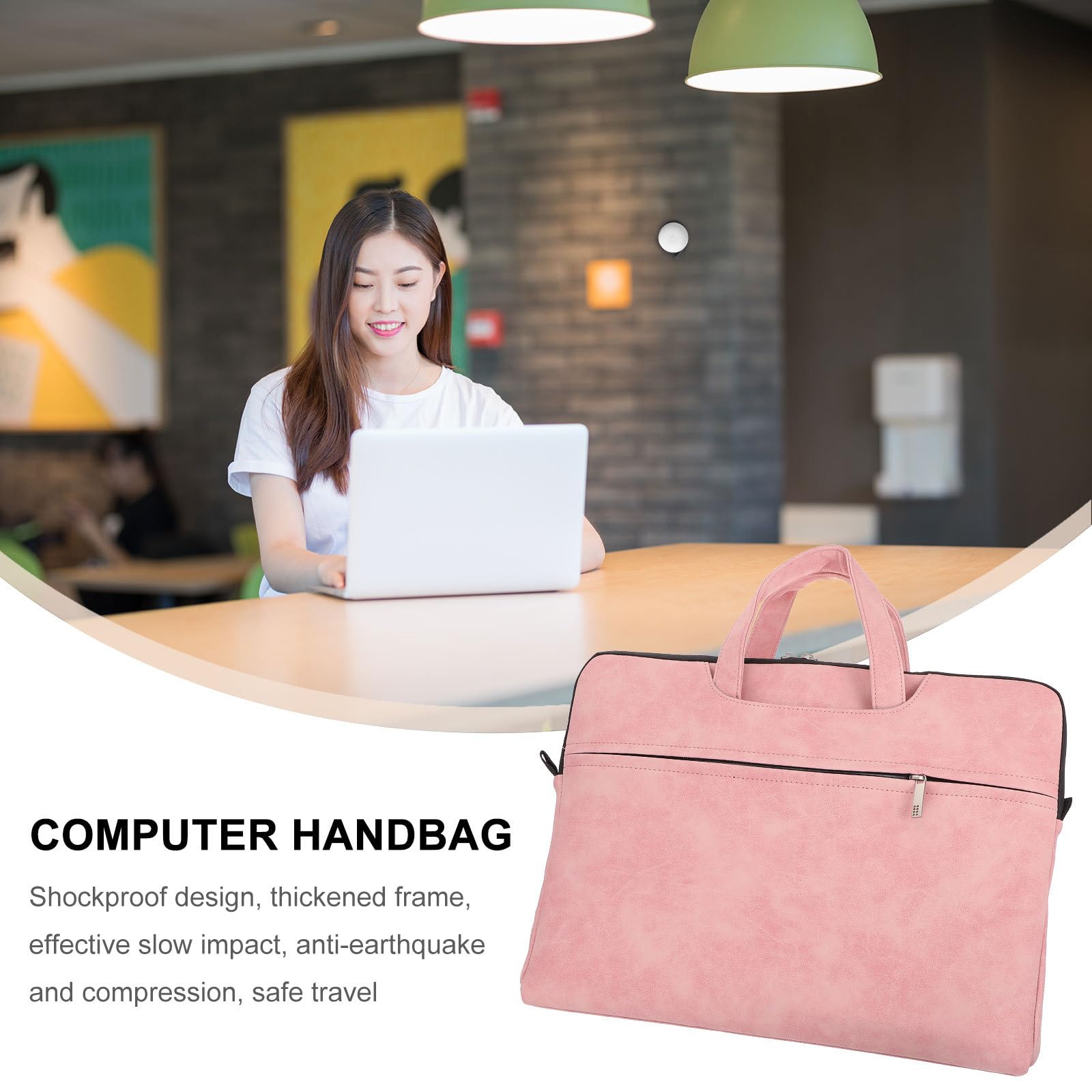 Borsa a Tracolla per Laptop 15,6" Rosa Antivento e Antigraffio, Custodia Protettiva Leggera per Computer e Tablet, Tracolla Regolabile, per Donne in Viaggio e Uso Quotidiano