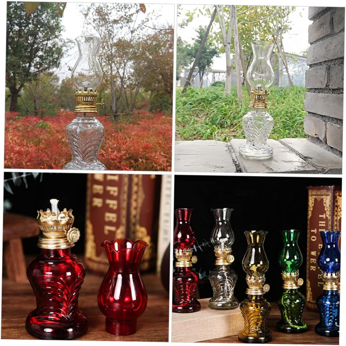 SOLUSTRE 2Pcs Retro Kerosene Lamp Chamber Oil Lanterns for Outdoor Use Elegant Glass Hurricane Design for Emergency Lighting and Atmosphere Creation Transparent
