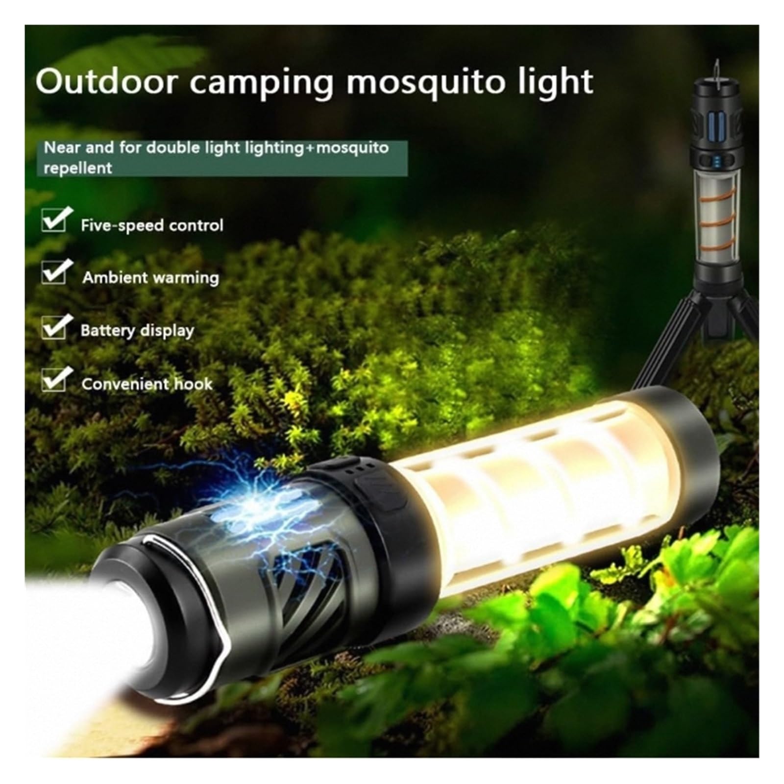 3 w 1 lampa kempingowa do użytku na zewnątrz z dwoma trybami oświetlenia, regulacją jasności, wyświetlaczem stanu baterii, przenośnym haczykiem i ładowaniem przez złącze typu C do użytku na zewnątrz –