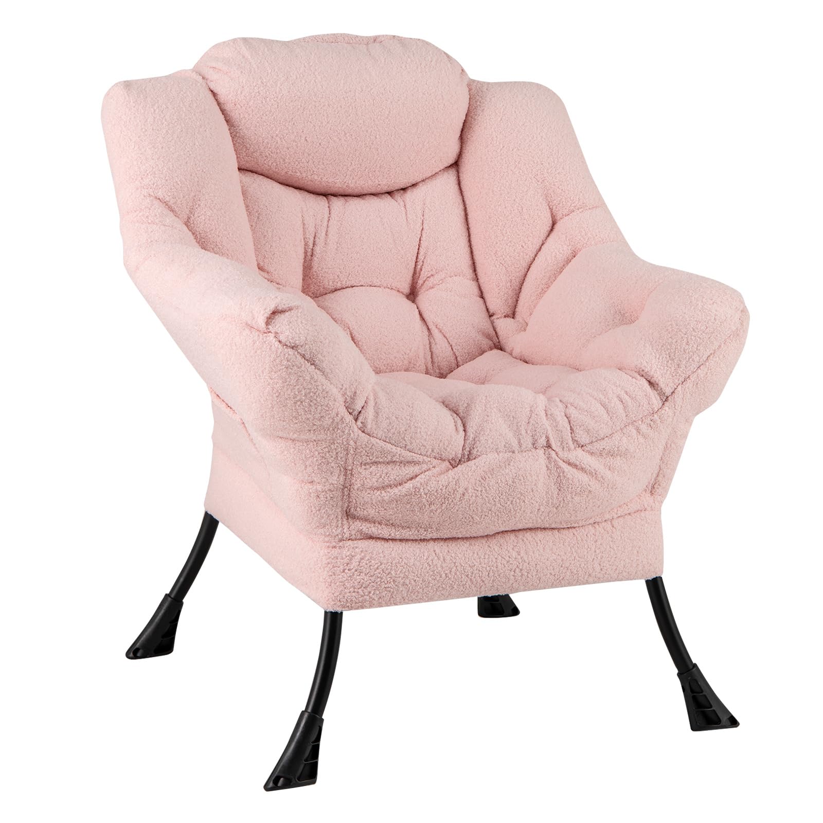 COSTWAY Fauteuil Salon Scandinave en Sherpa avec Oreiller et Poche Latérale, Relax pour Lecture, Cadre en Métal pour Charger 150 KG (Rose)