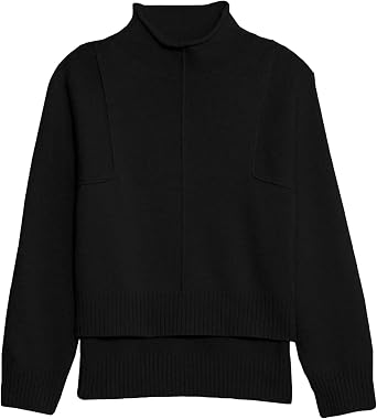Womens Mock Neck Loose Sweater Split Hem Casual Pullover | High-low split hem, solid color, soft knit, warm and cozy, mock neck, long sleeve, casual fall winter knit tops
