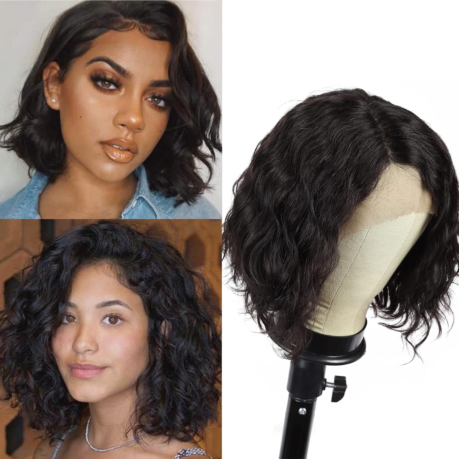 Blissource Short Curly Human Hair Wigs for Black Women Body Wave Human Hair L Part Lace Frontal Wigs 10inch 150% Density Brazilian Human Hair Wigs Side Part Natural Black Wigs for Women 10inch natural(body) 10 Inch