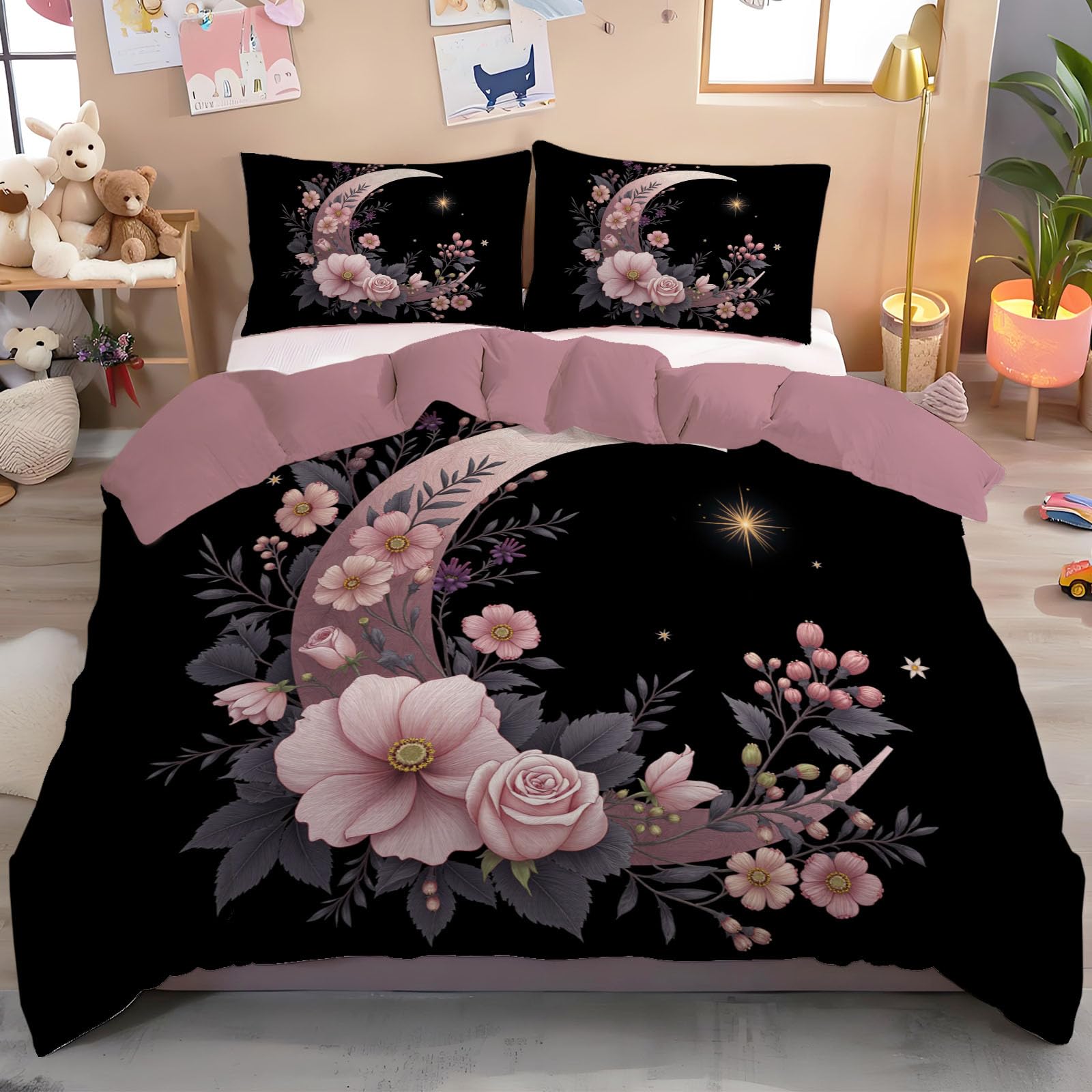 Housse de couette fleurie 140x200 noire pour une chambre romantique