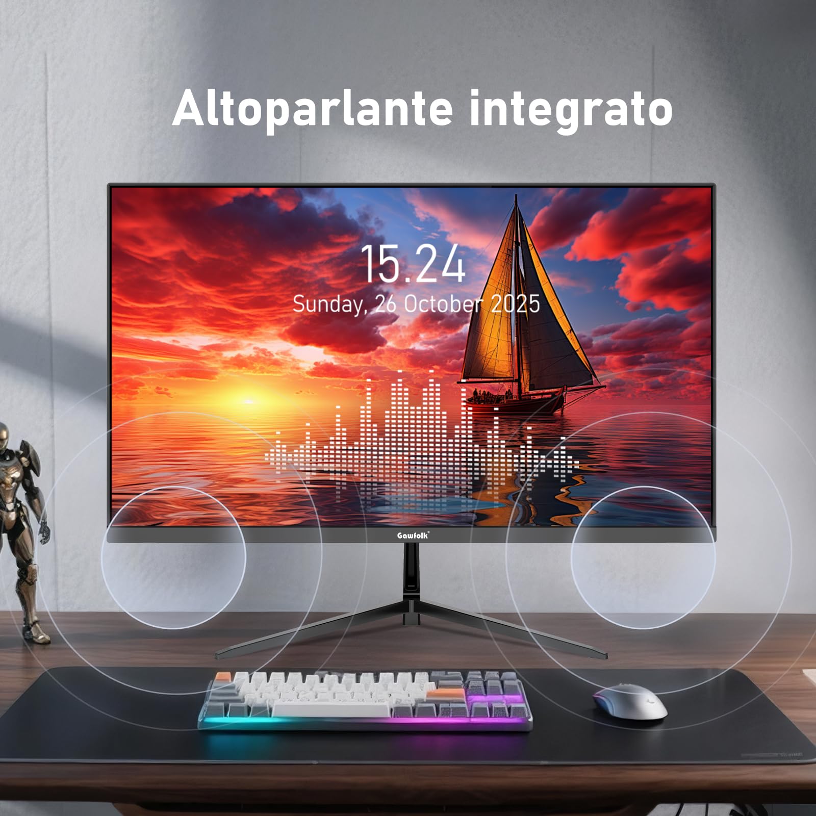 Gawfolk Monitor per computer IPS da 27 pollici 2K QHD (2560×1440), schermo per PC gaming 75Hz, 1ms, Adaptive Sync, 100% sRGB, 1,07 miliardi di colori, Altoparlante integrato,DisplayPort, HDMI, Nero