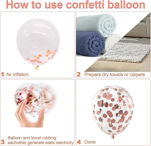 Miniatura 5 de Bezente - Globos de 12 pulgadas de látex con confeti para bodas, cumpleaños, aniversarios y despedidas de soltera, aptos para helio, oro rosado, 60