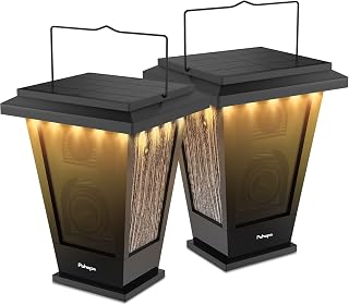 Bluetooth Speakers Waterproof, Solar Powered 2 Packs True Wireless Stereo Sound 20W Speakers Dual Pairing Lantern Indoor Outdoor Speakers with 20 Piece LED Lights, Richer Bass, Black