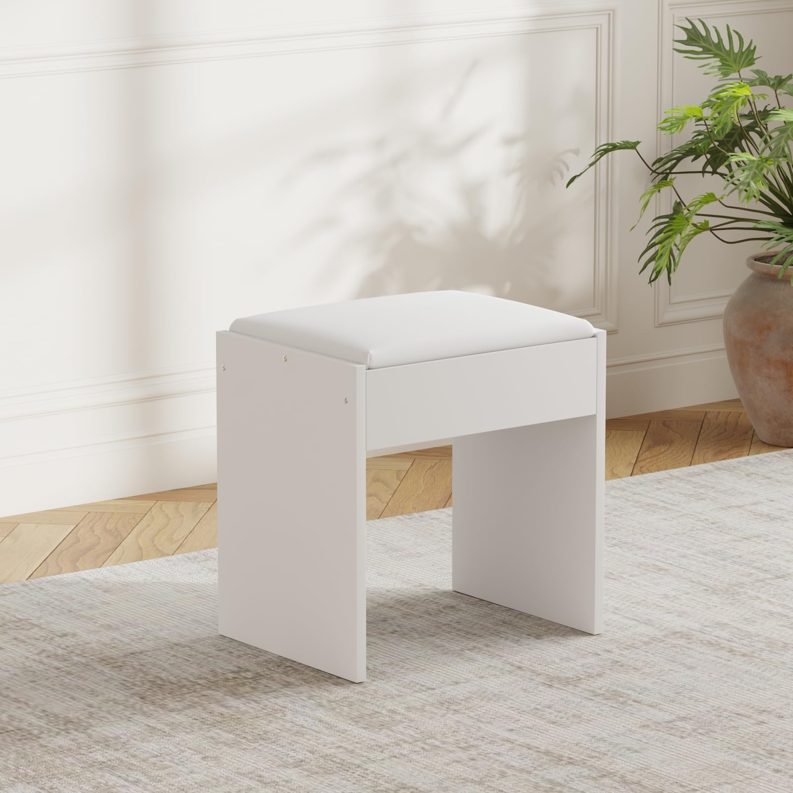 BSTSEL White/Pink Dressing Table Stool Comfortable Vanity Stool Simple Padded Chair for Makeup Desk Easy-To-Install Bedroom Chair Suitable for Living Romm Bench (White)