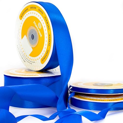 Miniatura 5 de Cinta de satén azul real, 1 pulgada x 50 yardas, color sólido de doble cara, rollo de cinta gruesa y duradera, 100% poliéster para envolver regalos,