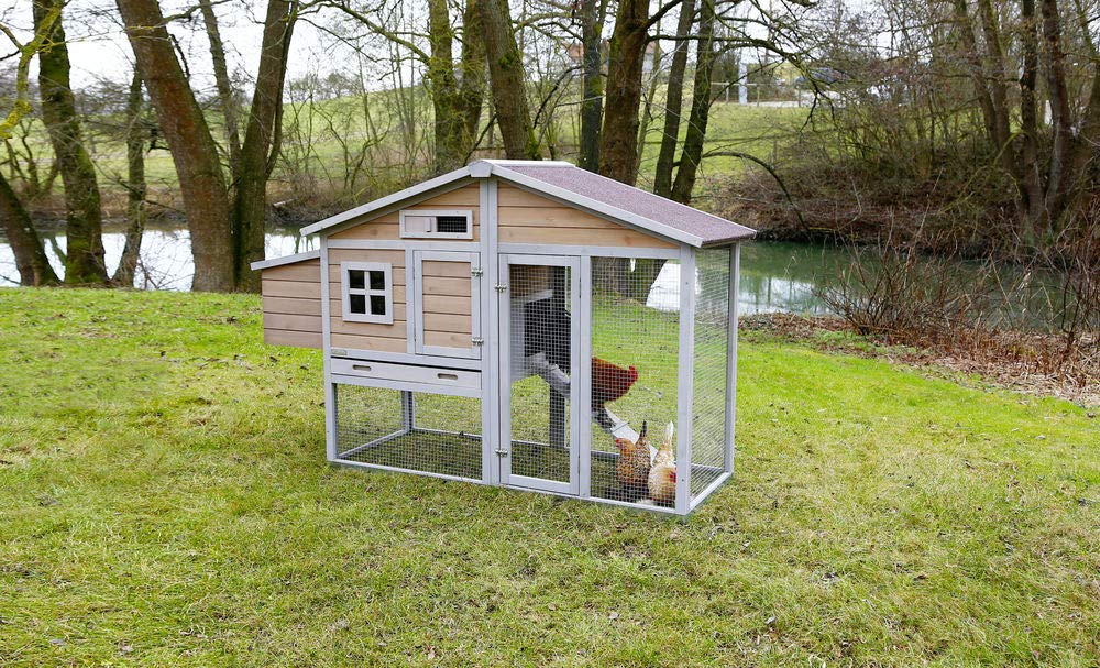 Kerbl Hobbyfarming Hühnerstall Bonny, 181 x 65 x 118 cm, 2 x Sitzstangen, 2 x Legenster, integrierter Auslauf