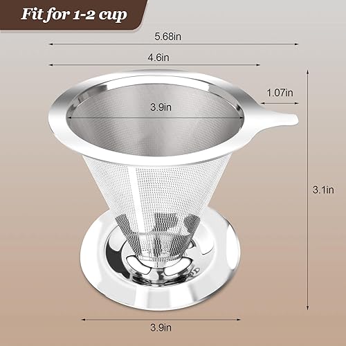 Miniatura 2 de Gotero de café, filtro de café sin papel de goteo lento, cafetera para infusión de 1 a 2 tazas, diseño de doble malla de filtro de cono manual
