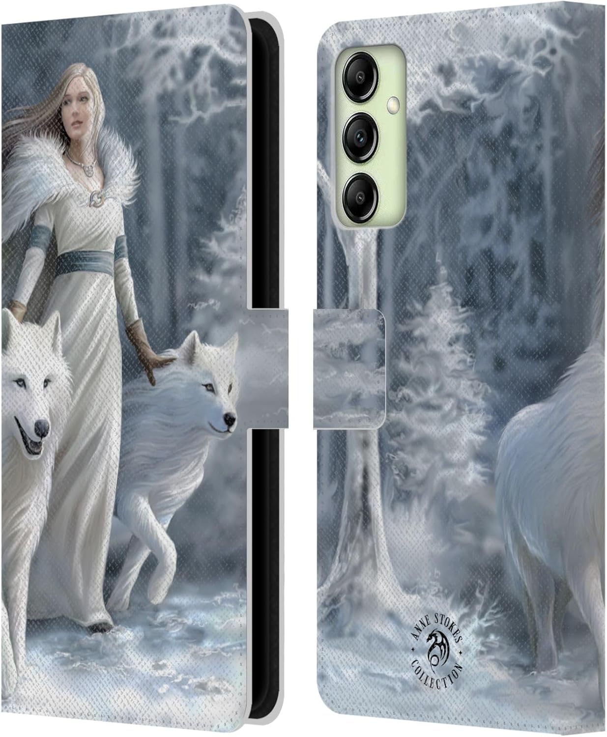 Head Case Designs Officially Licensed Anne Stokes Protector Wolves Leather Wallet Case Compatible with Samsung Galaxy A14 5G