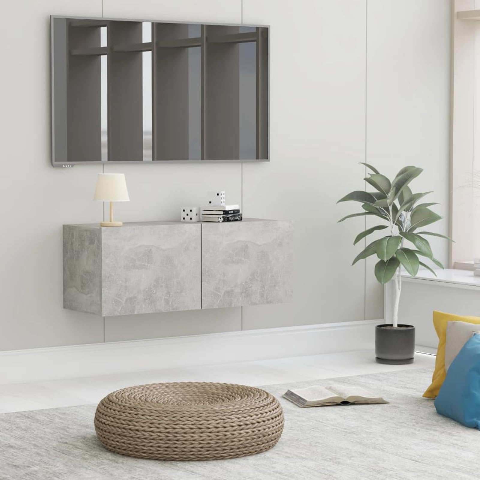 Festnight Mobile a Parete, tv Sospesa, Soggiorno, Moderna, in Legno Multistrato Grigio Cemento 80x30x30 cm