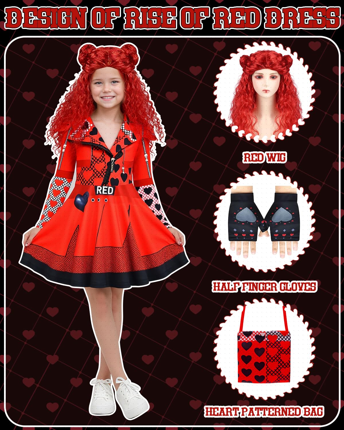 TOLOYE Red of Rise Costume, Red of Rise Dress with Crossbody Bag, Wig and Gloves - Image 4