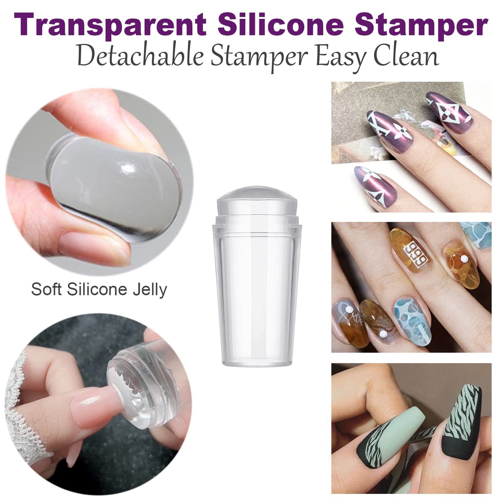 Nail Stamper Nail Art Brushes - Punta francesa Nail Stamp Clear Nail Art Stamper Jelly con raspador, 1pcs Nail Pen Brushes, Soft Silicone Stamper Printer DIY