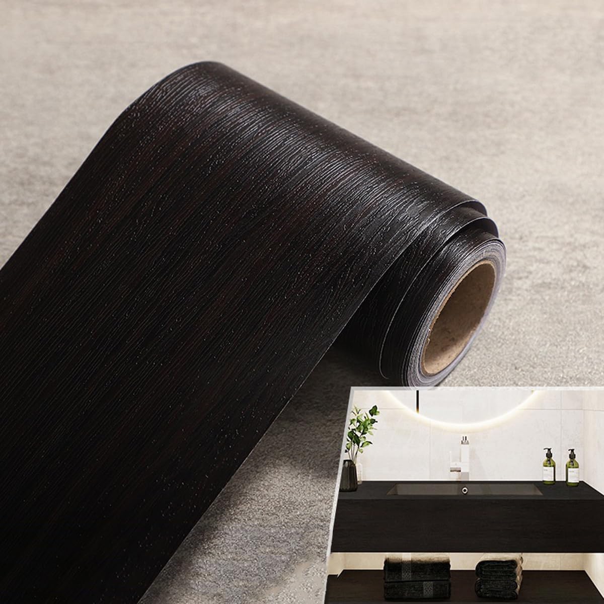 Peel & Stick Vinyl Wood Grain Wallpaper Border, 5 Sizes Self-Adhesive Black Wood-Like Edge Tape Trim for Door Frames, Furniture & Floors Repair, Renovation, Cover Scratches