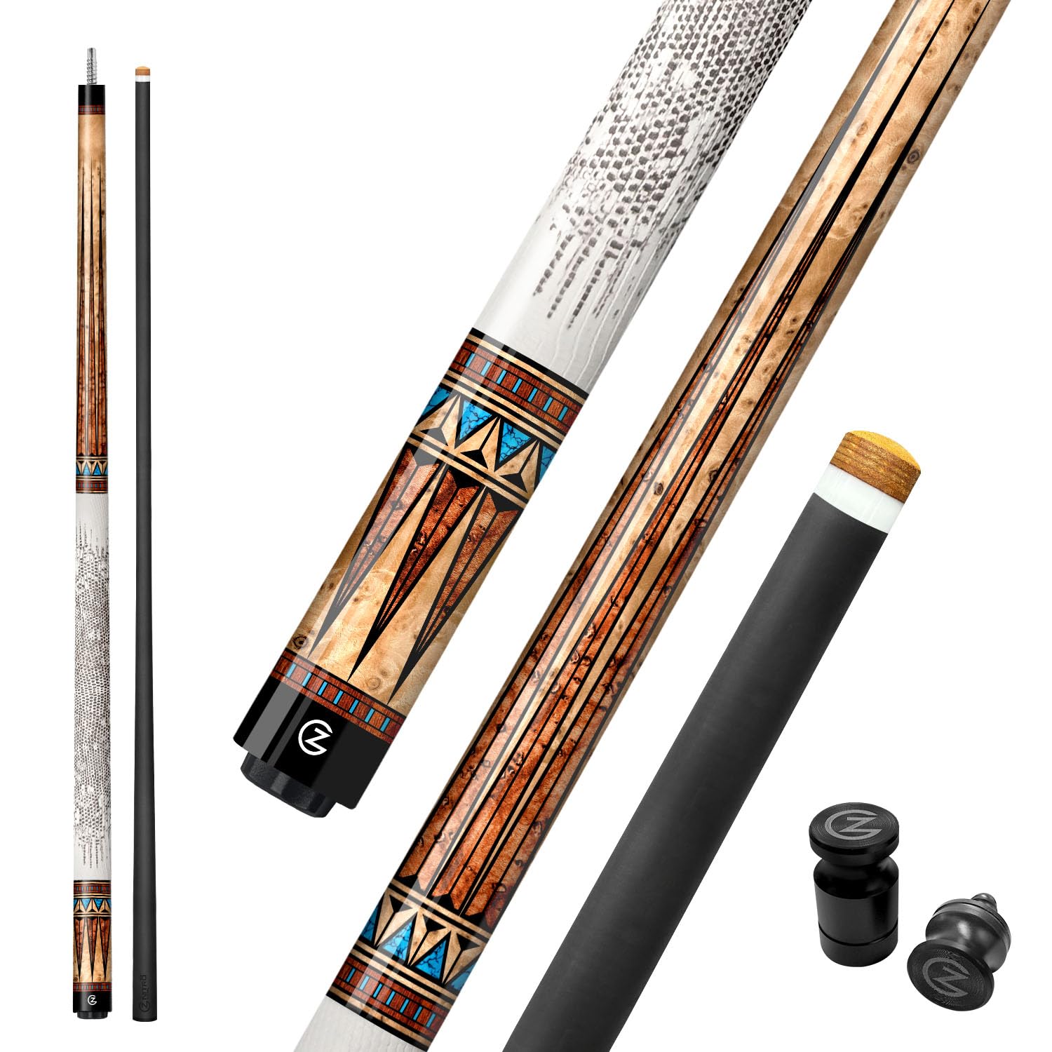 CUEBOTS Z LUK Carbon Fiber Pool Cue Stick, Low Deflection Billiard Cue Sticks 12.5mm Tip, Professional Pool Stick for Adults with 3/8-8 Stainless Steel Joint, Wrapless Design (Obsidian Monarch)