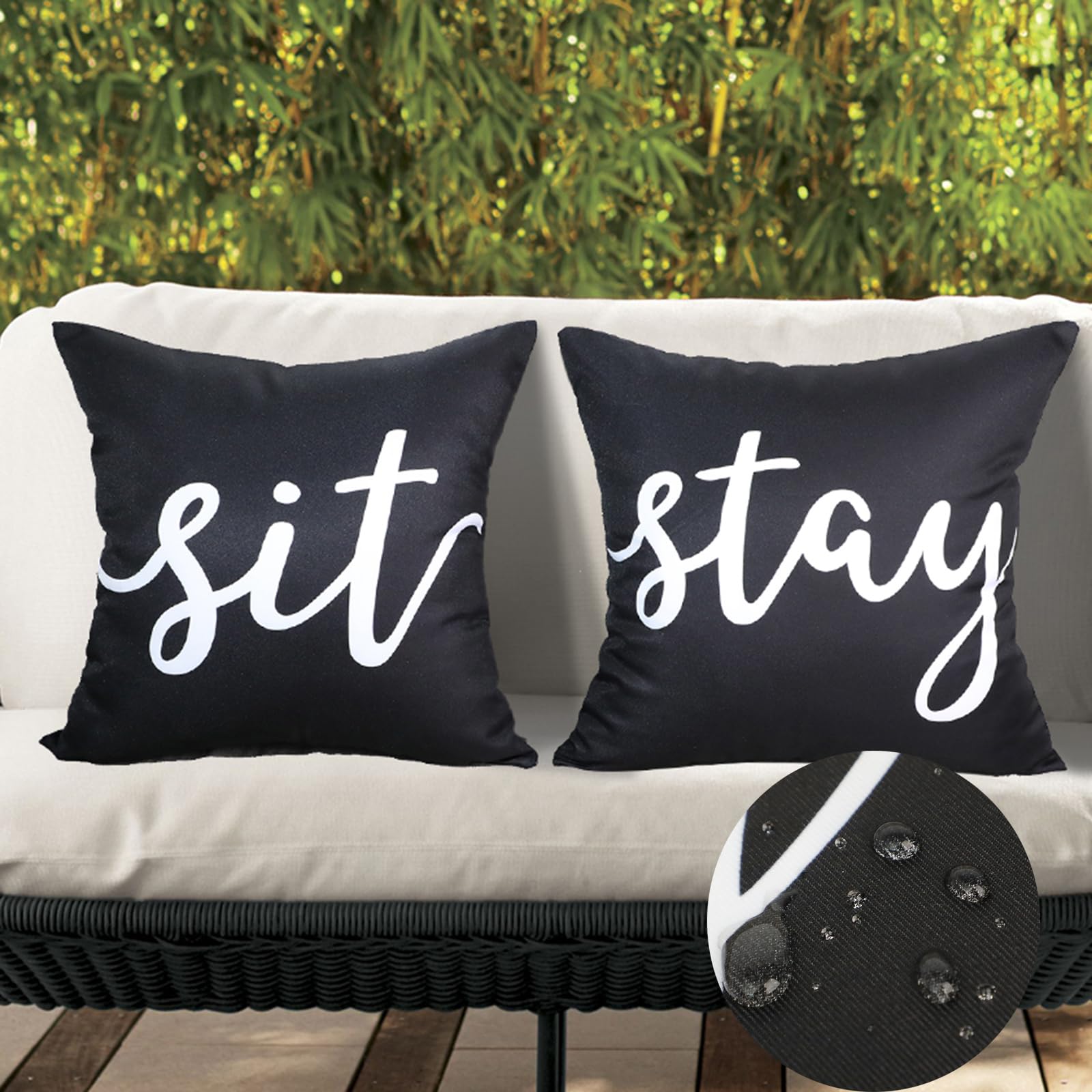 Hckot Set of 2 Outdoor Waterproof Throw Pillow Covers,Square Pillow Covers Decorative Cushion Cover for Patio Funiture Tent Garden