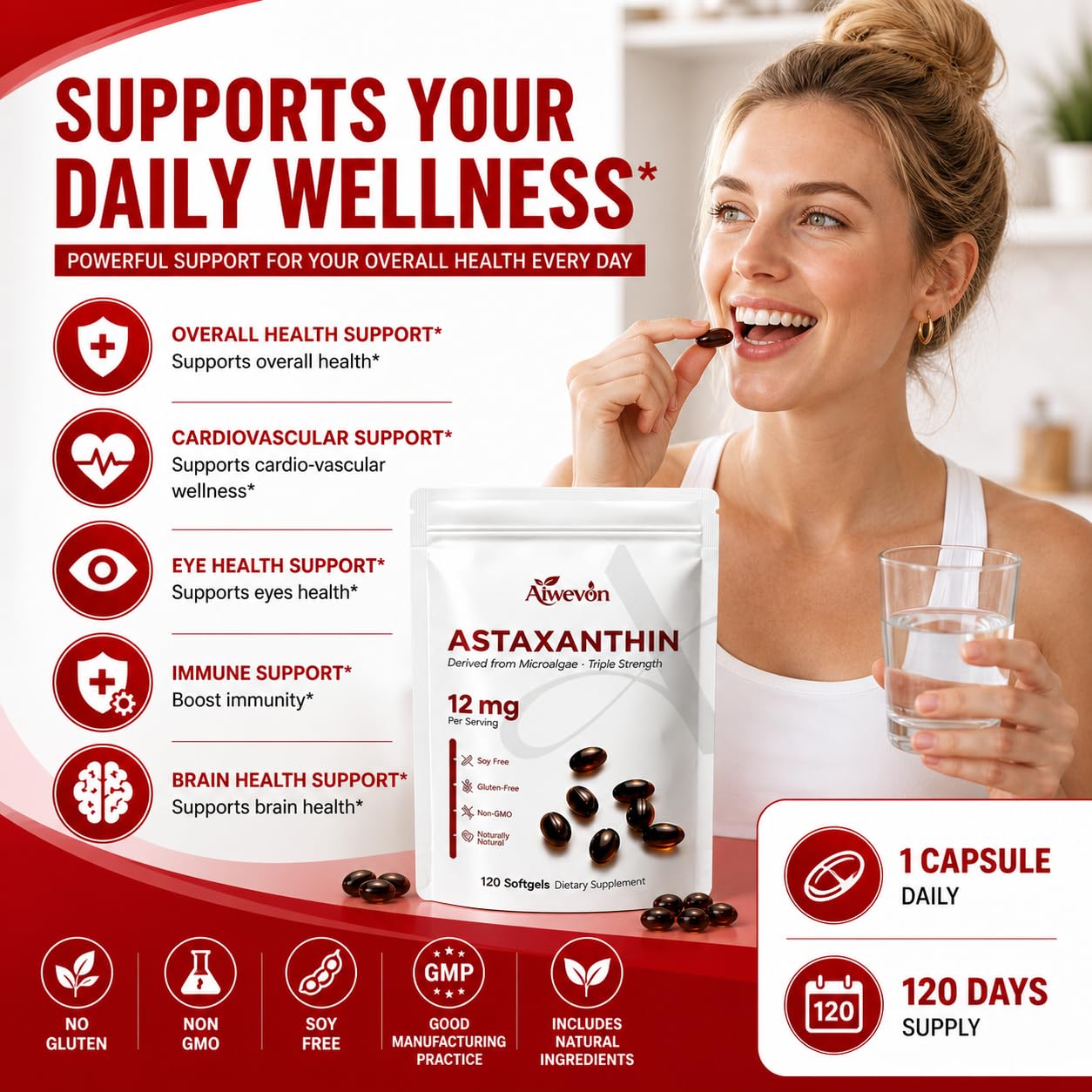Natural Astaxanthin 12mg 120 Softgels Supplement, Microalgae Derived Astaxanthin with MCT Oil for Enhanced Absorption, Antioxidant Support for Skin Eye Heart Joint Wellness, Non-GMO Gluten Free — Amazon image 5