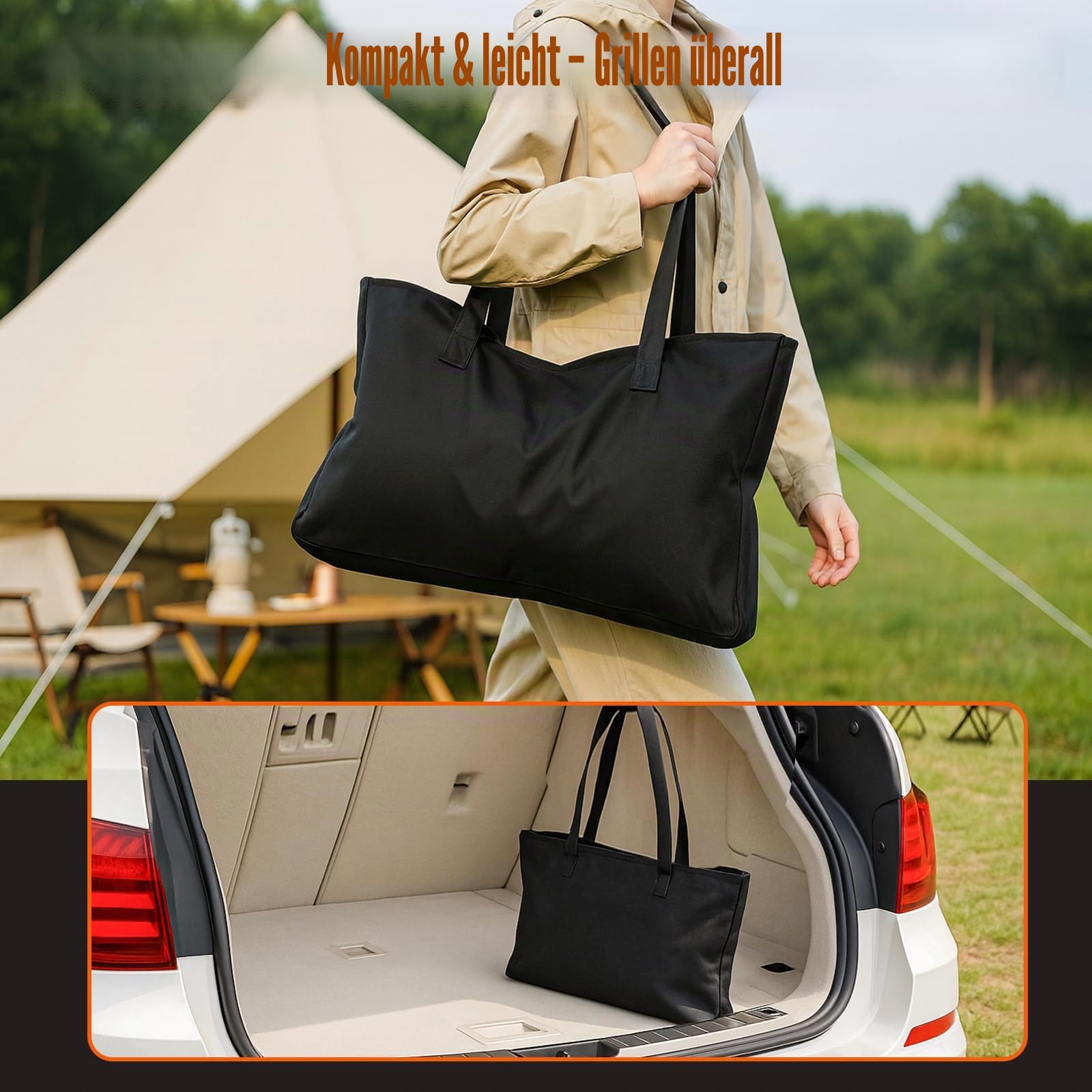 QuliMetal Tragbarer Campinggrill Klappbarer Holz-/Gasgrill mit Tasche | Schwerer Grill & Feuerstelle für Outdoor, Camping, Partys, Terrasse & Garten