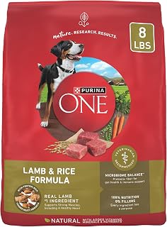 Purina ONE Lamb & Rice Dry Dog Food for Adult Dogs - High Protein Kibble with Prebiotics, 8 lb Bag