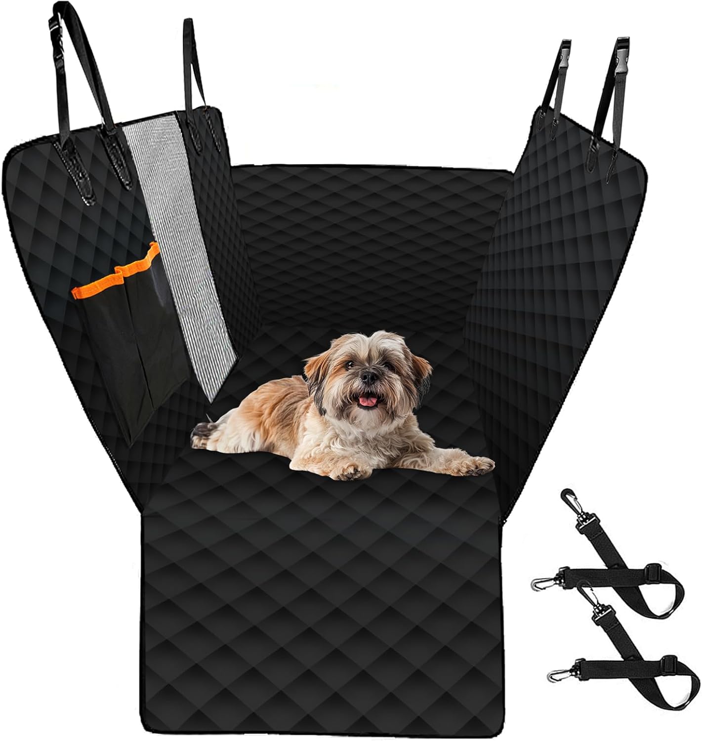 Pet Car Seat Cover Back Seat Extender for Dogs Car Seat Cover for Backseat Hard Bottom 100% Waterproof Non-Slip Scratch Resistant Dog Hammock for Car SUV Truck, Universal Size -Black