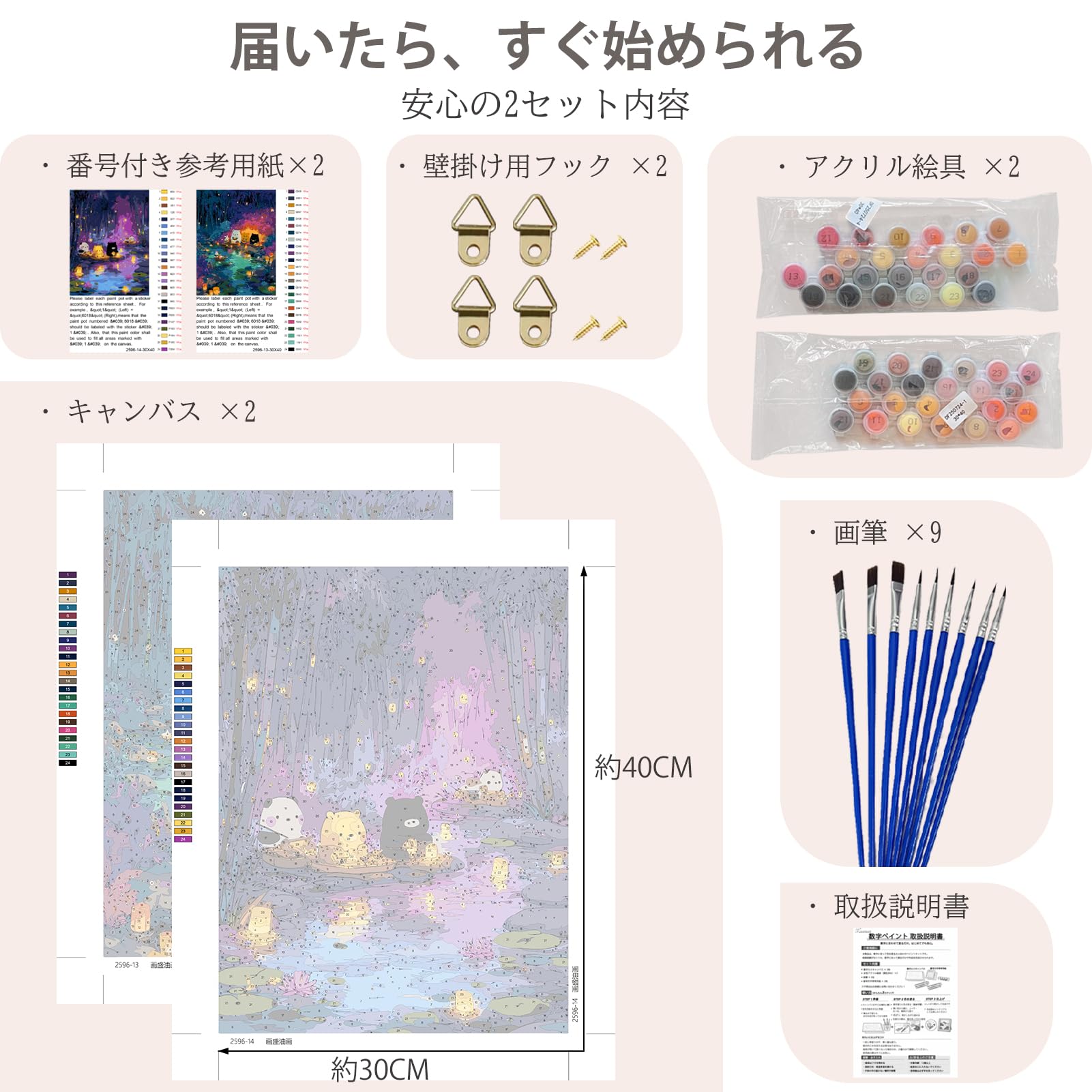 Amazon | ペイントバイナンバー 2枚セット 数字油絵 キャンバス DIY