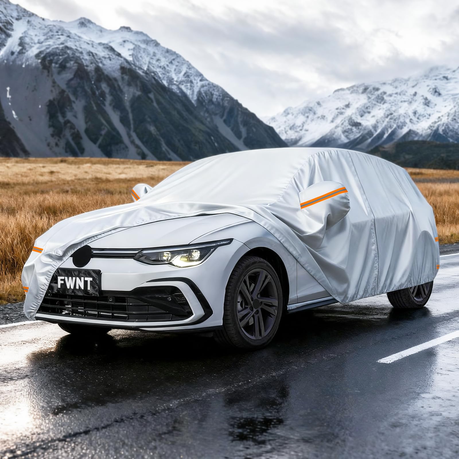 Housse de Protection Voiture 4 Saisons - Bâche Extérieur Étanche, Respirante et Protection Solaire avec Zip et Doublure en Coton pour Hayon & Citadine (415 à 450 cm) - Argenté