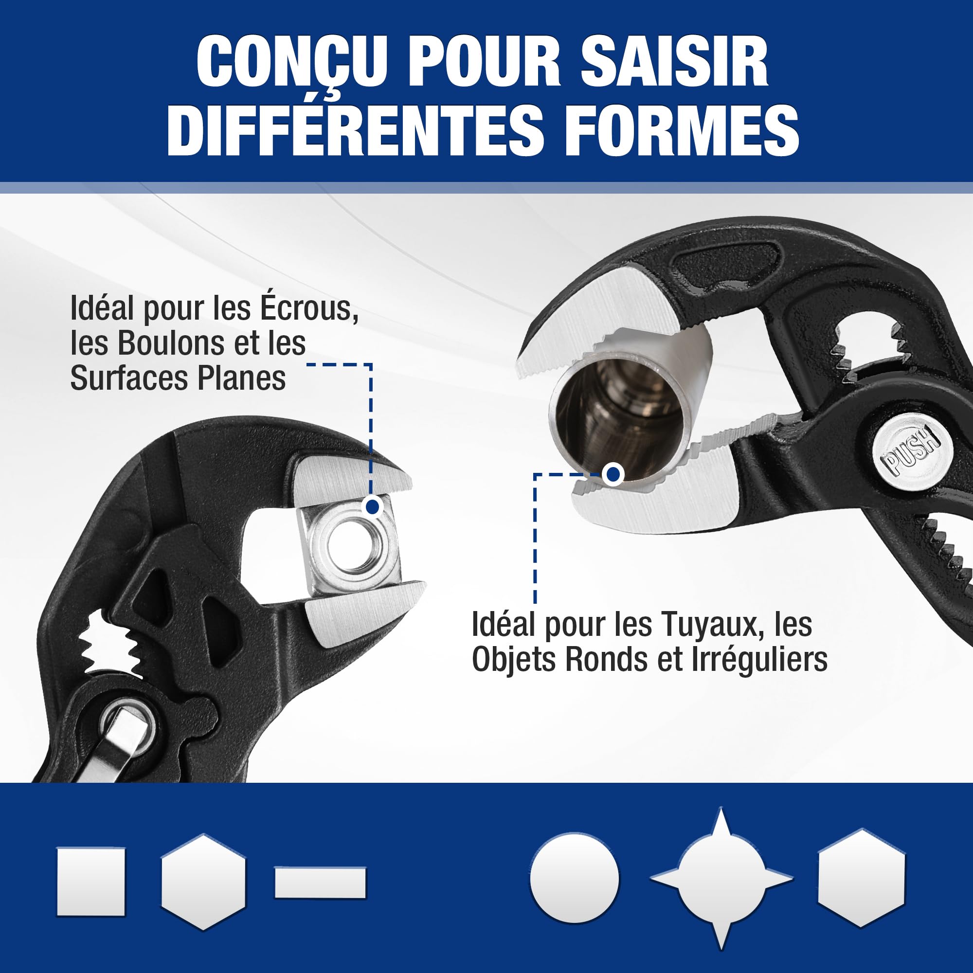 WORKPRO Ensemble de 2 Pinces, Pince Multiprise Rainurée 180 mm et Clé à Pince 180 mm pour Réparation de Plomberie et Usage Domestique