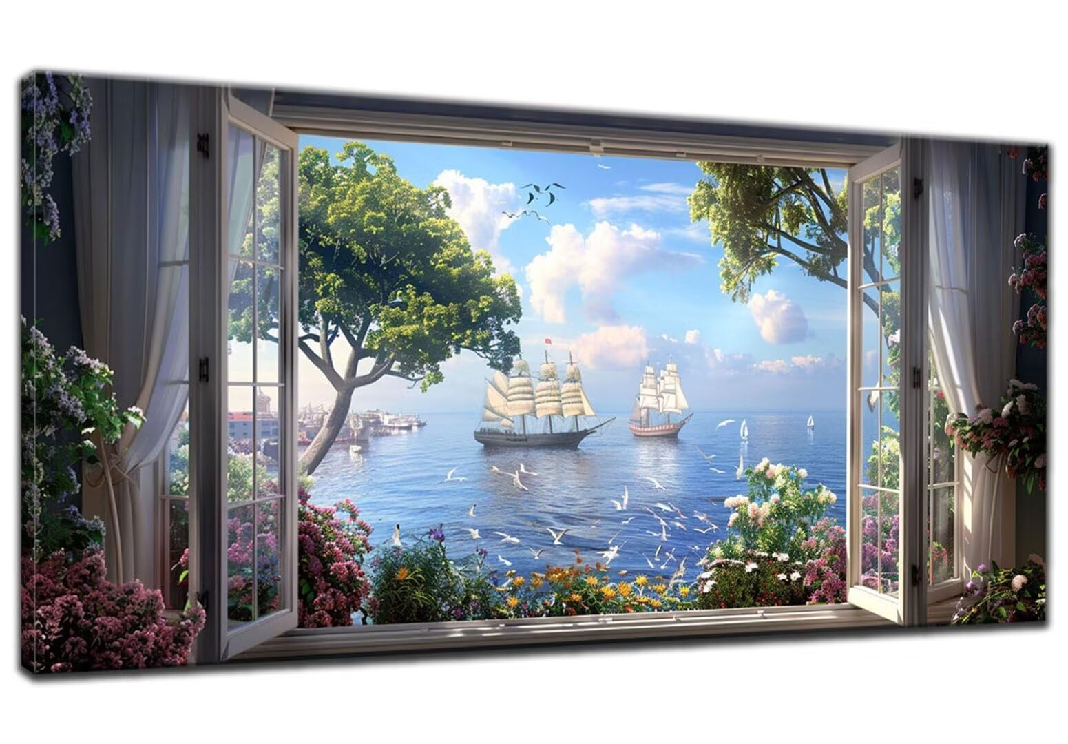 Fenster Diamond Painting Groß XXL 60x140cm, 5D Diamond Painting Landschaft, Full Diamond Painting Eckige Steine Bastelset Erwachsene, Malen Nach Zahlen Diamond Painting für Geschenke, Zimmer Deko W-2