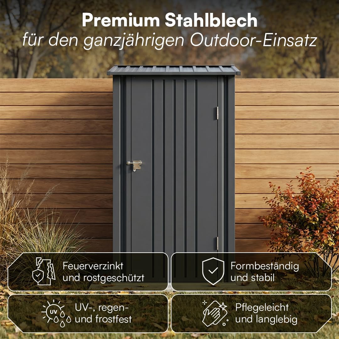 STEELSØN Timir Gerätehaus Metall – Geräteschuppen mit Pultdach – Gartenhaus 160x103x100cm (HxTxB) – Gartenschuppen Anthrazit – Gartenhütte Zinkstahlrahmen – Gerätehütte rostfrei – Schuppen Garten