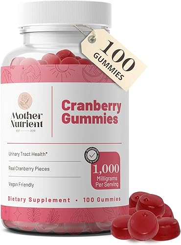 Mother Nutrient Suplemento de gomitas de arándano para mujeres y niños, salud del tracto urinario, menos agrio y 90% menos dulce, sin gluten, sin