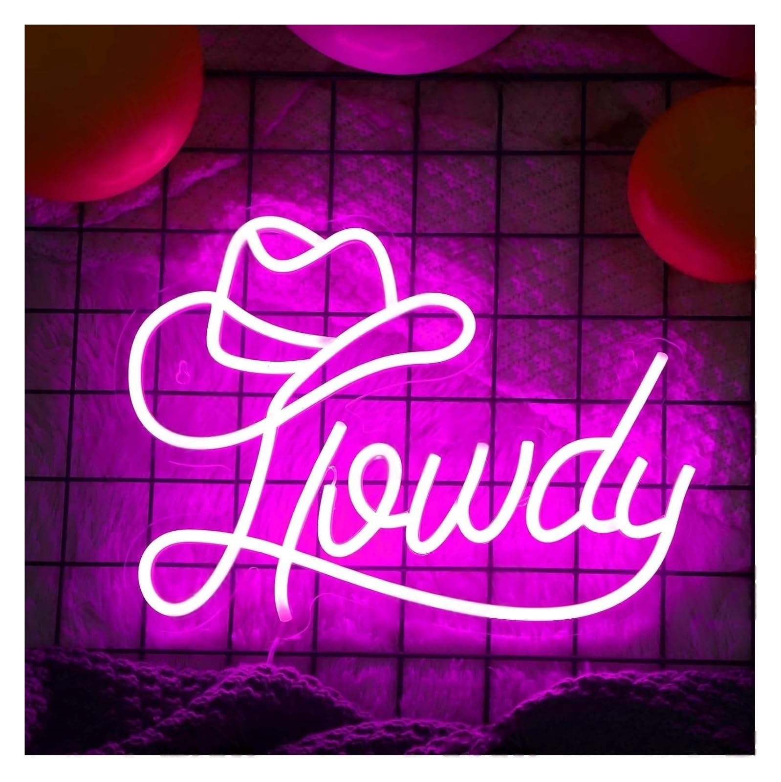 LEMST Signs Lamp Letter Neon Sign Howdy USB Powered Adjustable Brightness Cowboy Hat Neon Lights, Suitable for Room Hanging Decor(60cm)