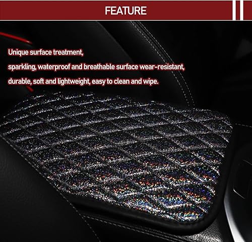 Miniatura 3 de 1 funda brillante para reposabrazos de consola central, 7.48 x 12.59 pulgadas, acolchado dorado con purpurina tridimensional, transpirable, grueso,