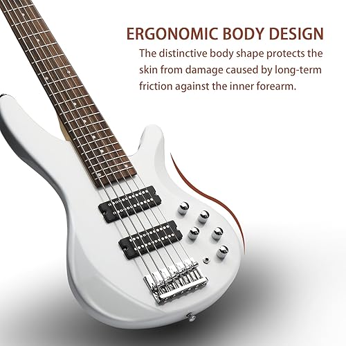 Miniatura 3 de Ktaxon Bajo eléctrico de 6 cuerdas, bajo eléctrico para principiantes con pastilla profesional H-H, selector de pastilla de 3 vías, cable premium,