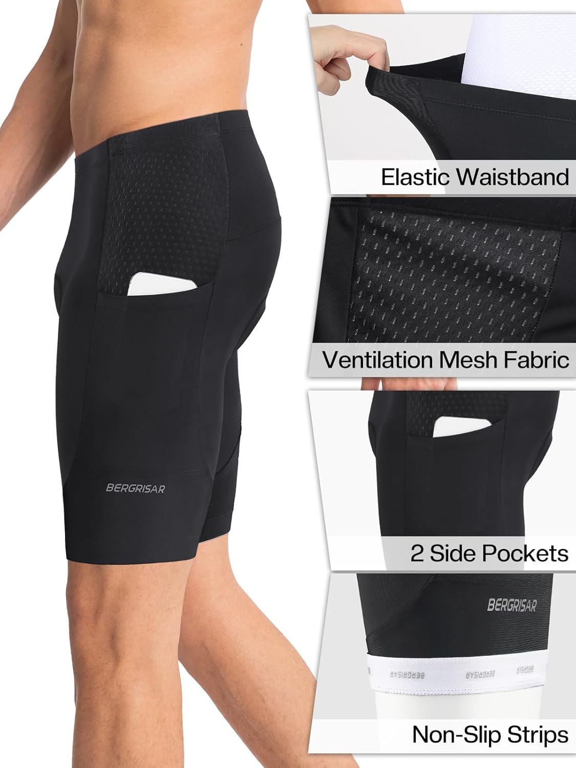 BERGRISAR Men's Cycling Shorts 4D Padded Bike Shorts Biking Bicycle Shorts with Pockets - Image 5