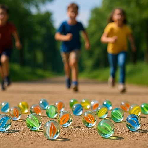 Miniatura 4 de LovesTown 60 canicas de vidrio a granel, ojos de gato de 0.63 pulgadas, canicas de vidrio mixtas, juguetes retro divertidos juguetes de huevos de