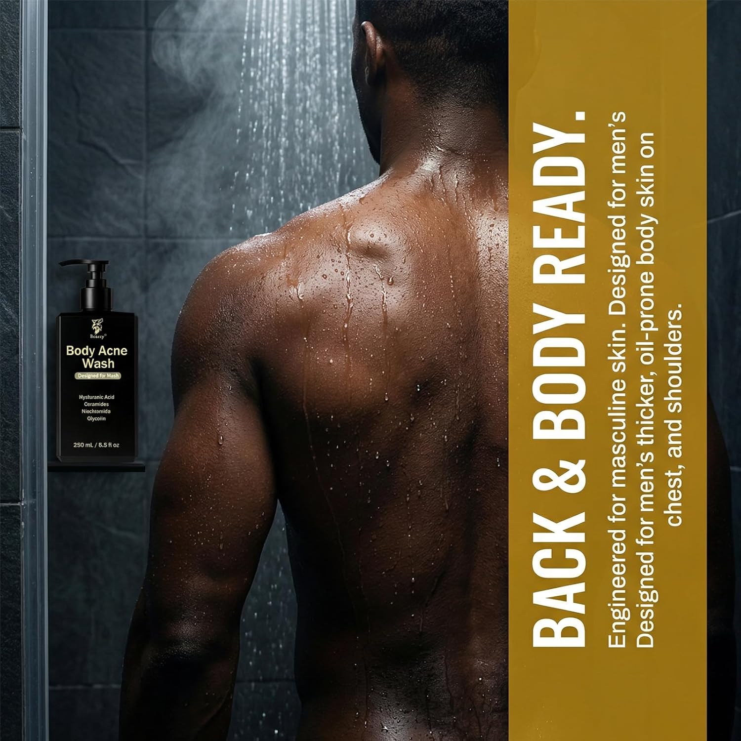 Men's Acne Body Wash, Acid Body Wash for Back, Chest & Shoulders, with Niacinamide, Glycolic Acid & Ceramides, 8.5 fl oz