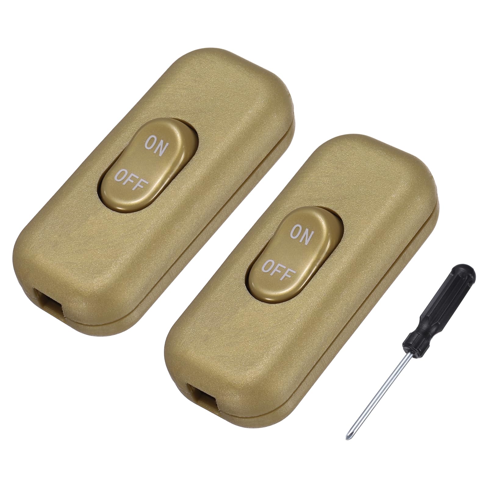sourcing map 2 Pcs Inline Cord Switch, 250V 6A On Off Switch with Screwdriver Replacement Repair Control Button ON OFF for Lamps Bed LED Lights, Gold