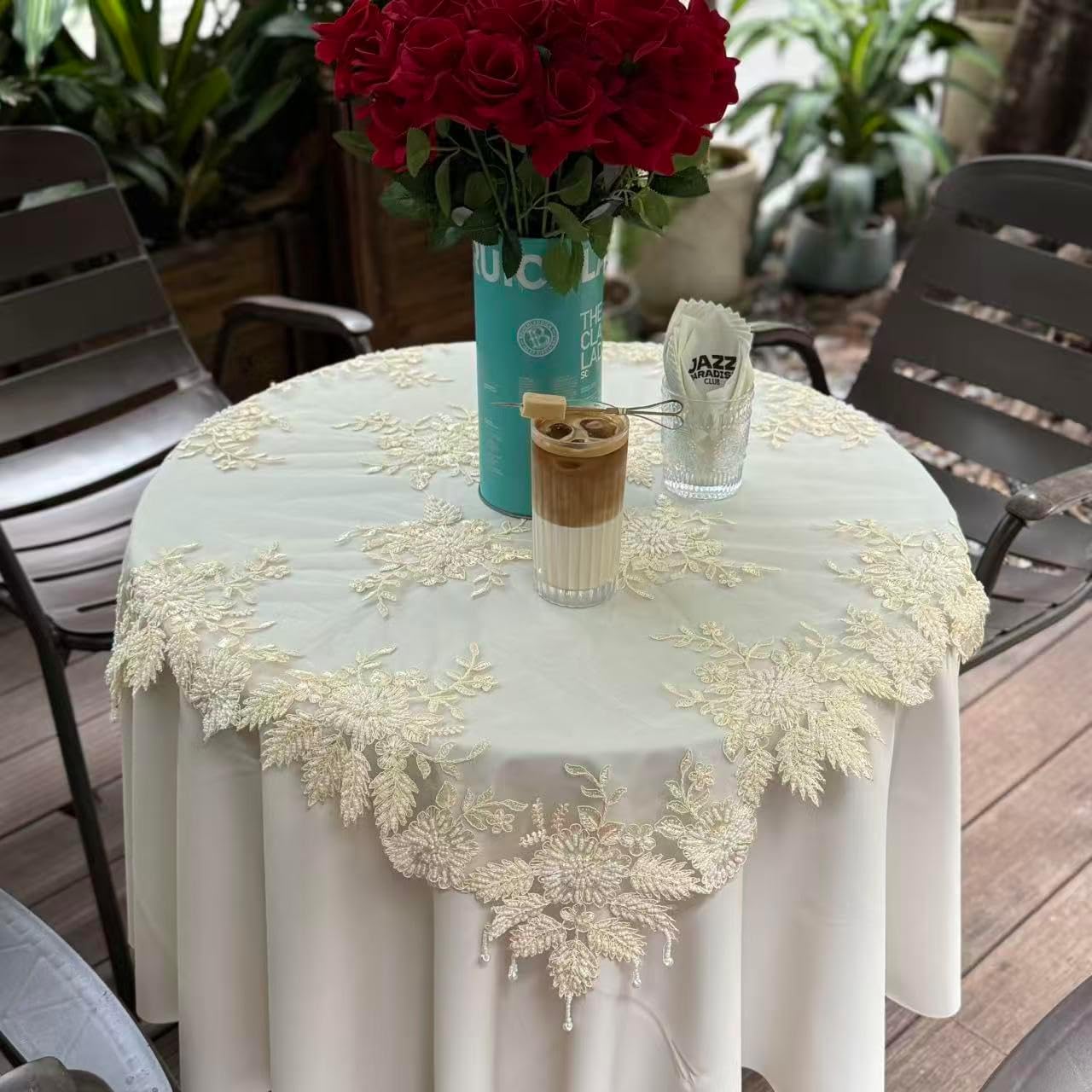 Handmade Embroidery Beaded lace Doilies - Home Decor Mat for Coffee Table, Ornaments, Flower Pot, Home, Wedding Decoration, (Beige, 31.5“ x 31.5“)