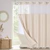 No Hooks Needed Farmhouse Shower Curtain with Snap-in Liner - with Window & Magnets, Boho Cotton Linen Fabric Shower Curtains with Tassels for Rustic Bathroom Decor, BeigeCream, 72 x 74