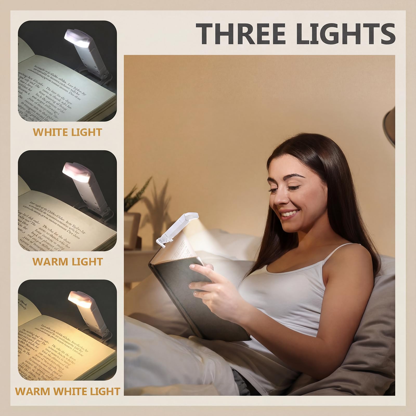 Retisee Confezione da 12 luci per libri ricaricabili tramite USB, per leggere a letto, pieghevoli, con clip, 3 colori ambrati e 2 luminosità, dimmerabili, a lunga durata, per gli amanti dei libri