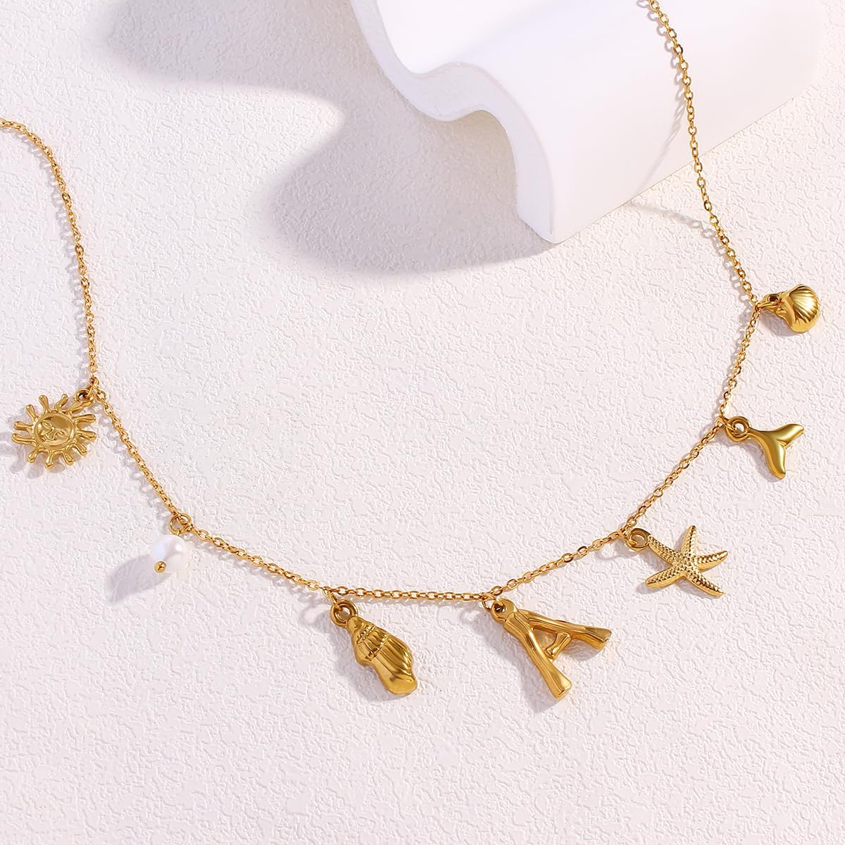 Initial Charm Necklace for Women, Summer Beach Shell Seashell Letter Choker image 4