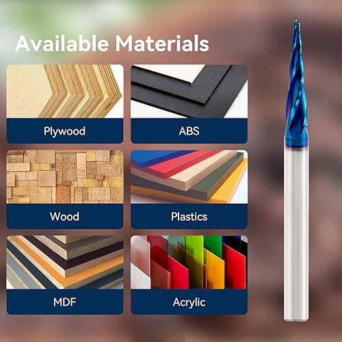 Miniatura 9 de Brocas de enrutador CNC con vástago de 14 de pulgada, punta de bola cónica en espiral 2D y 3D, punta de bola de ángulo cónico de 6.2 grados, vástago