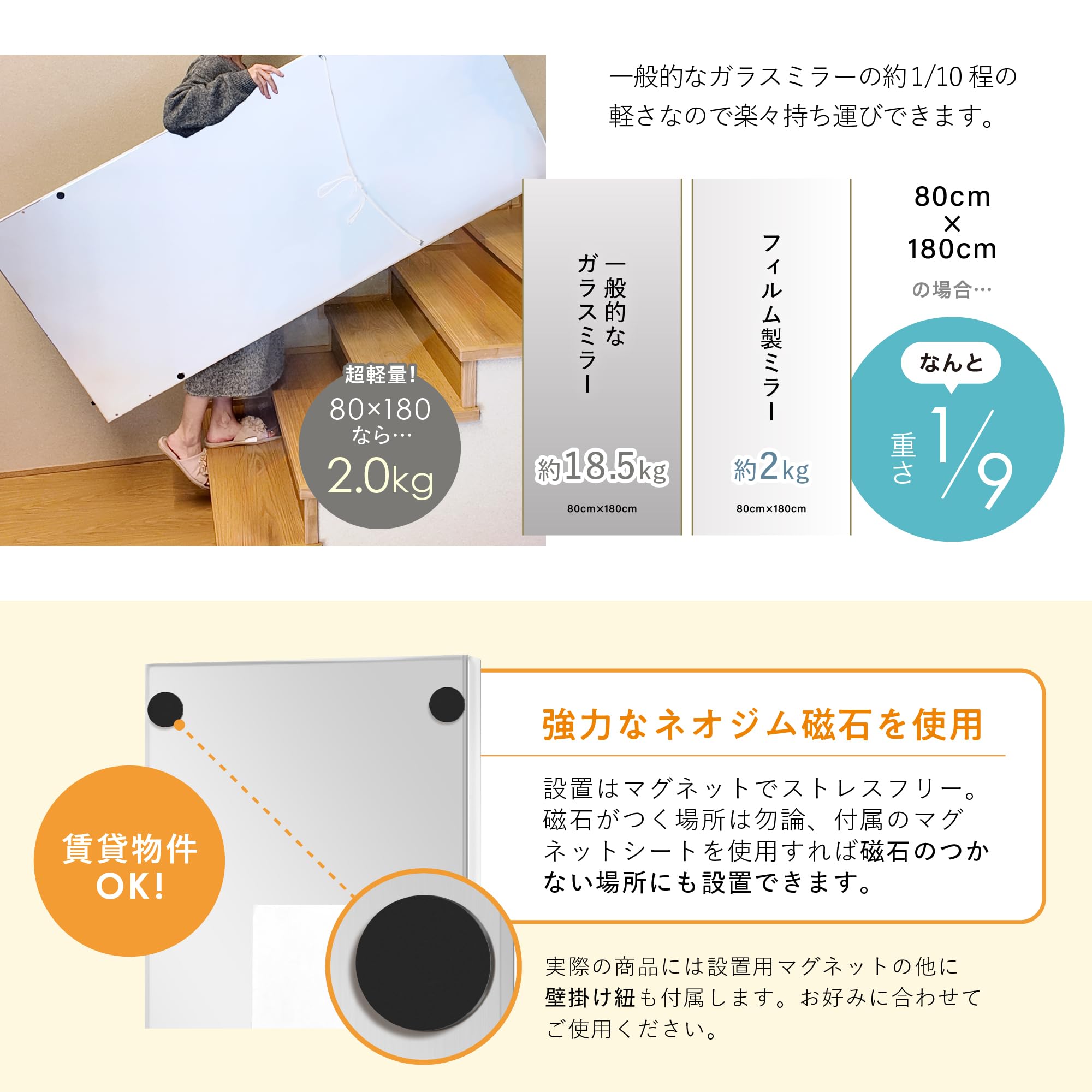 Amazon.co.jp: 7 Life 割れない 鏡 ミラー 全身鏡 スタンドミラー
