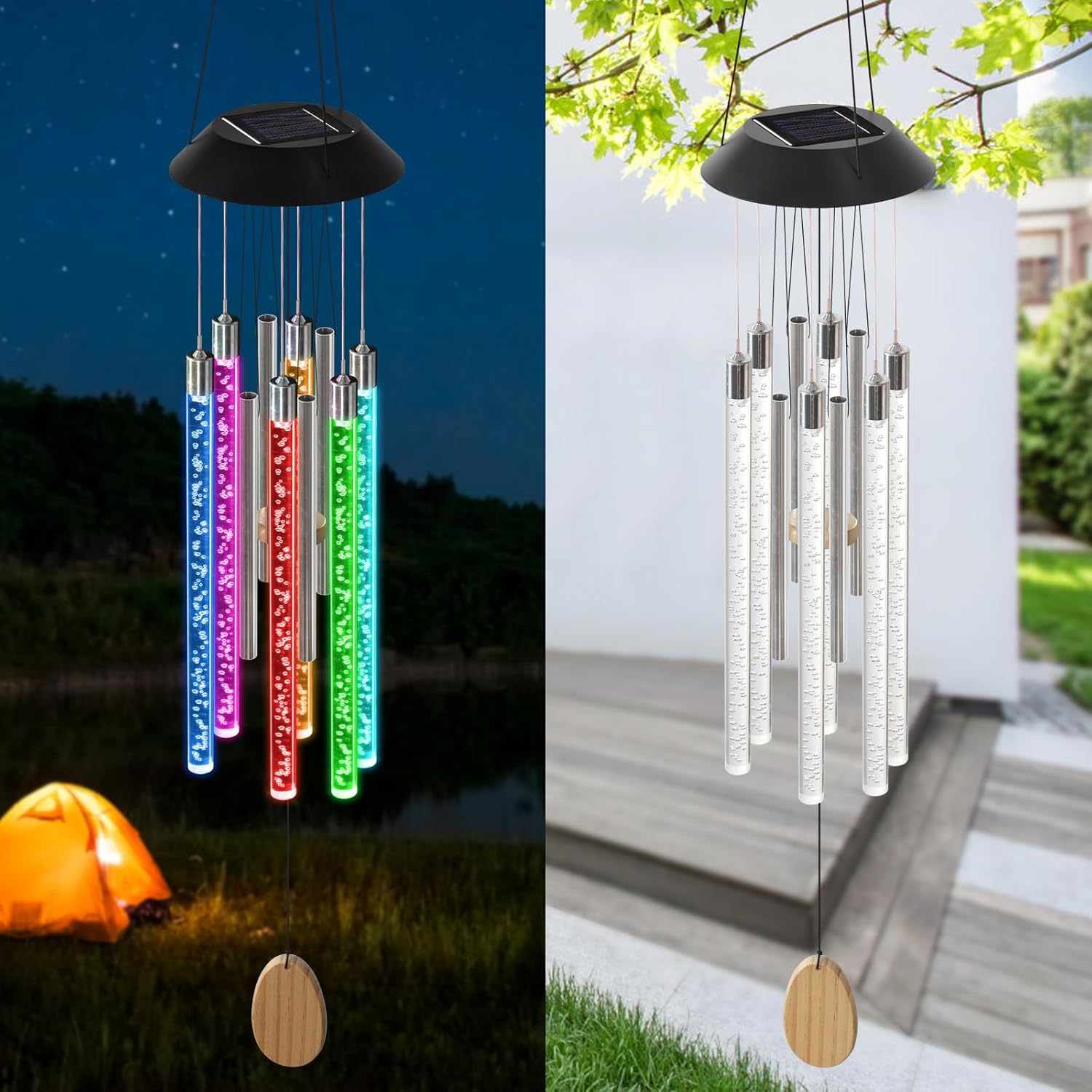 Solar Wind Chimes for Outside,37 Inch Memorial Wind Chimes Gifts for Mom Grandma, 6 LED Tubes Color Changing Waterproof Windchimes Hanging Ornament for Home Outdoor Patio Garden Yard