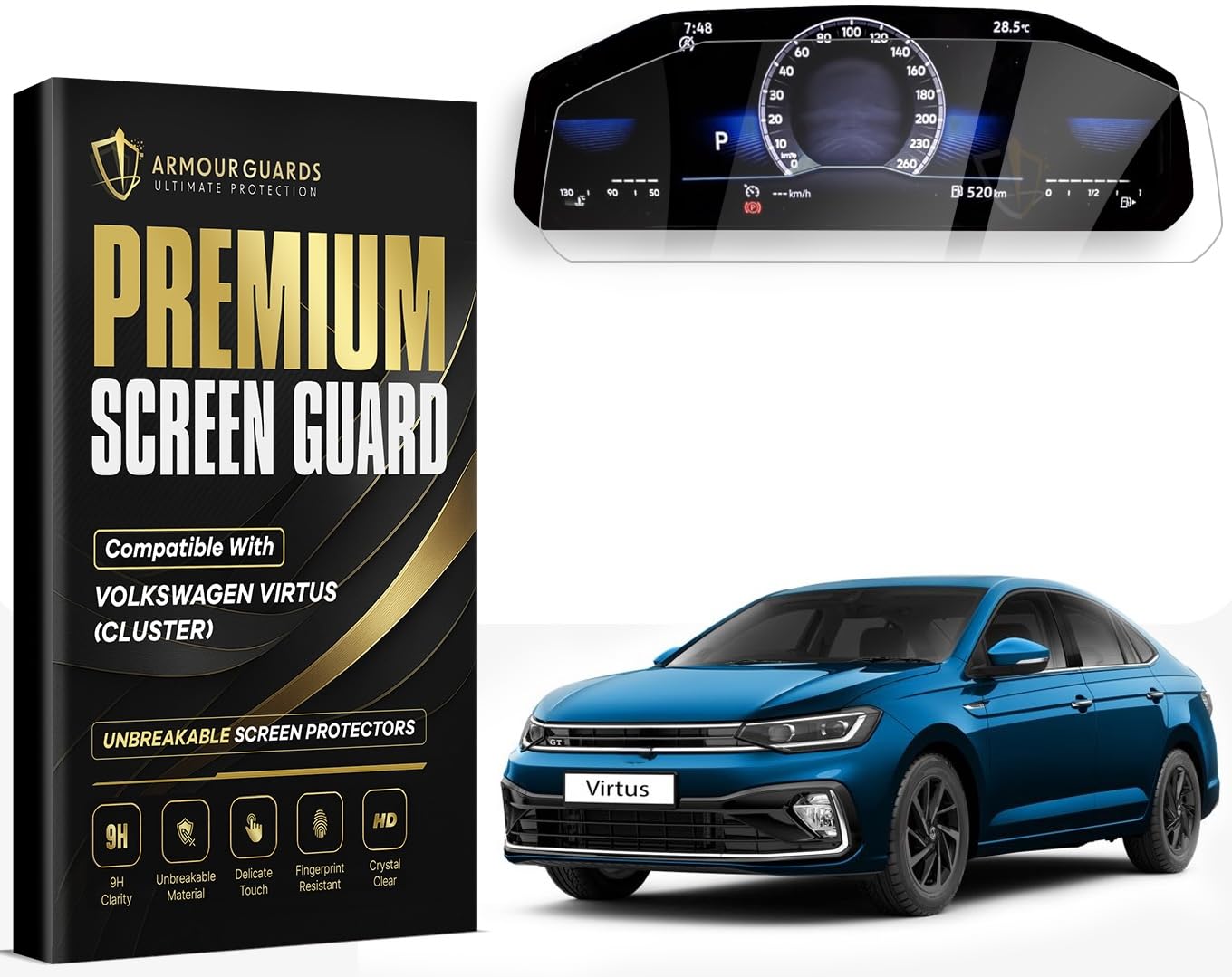 ARMOUR GUARDS Touch Screen Protector For VOLKSWAGEN VIRTUS 8 Inch DIGITAL INSTRUMENT CLUSTER Screen (Transparent) Speedo-Meter Screen Virtus Accessory (Not A Tempered Glass)-image-5